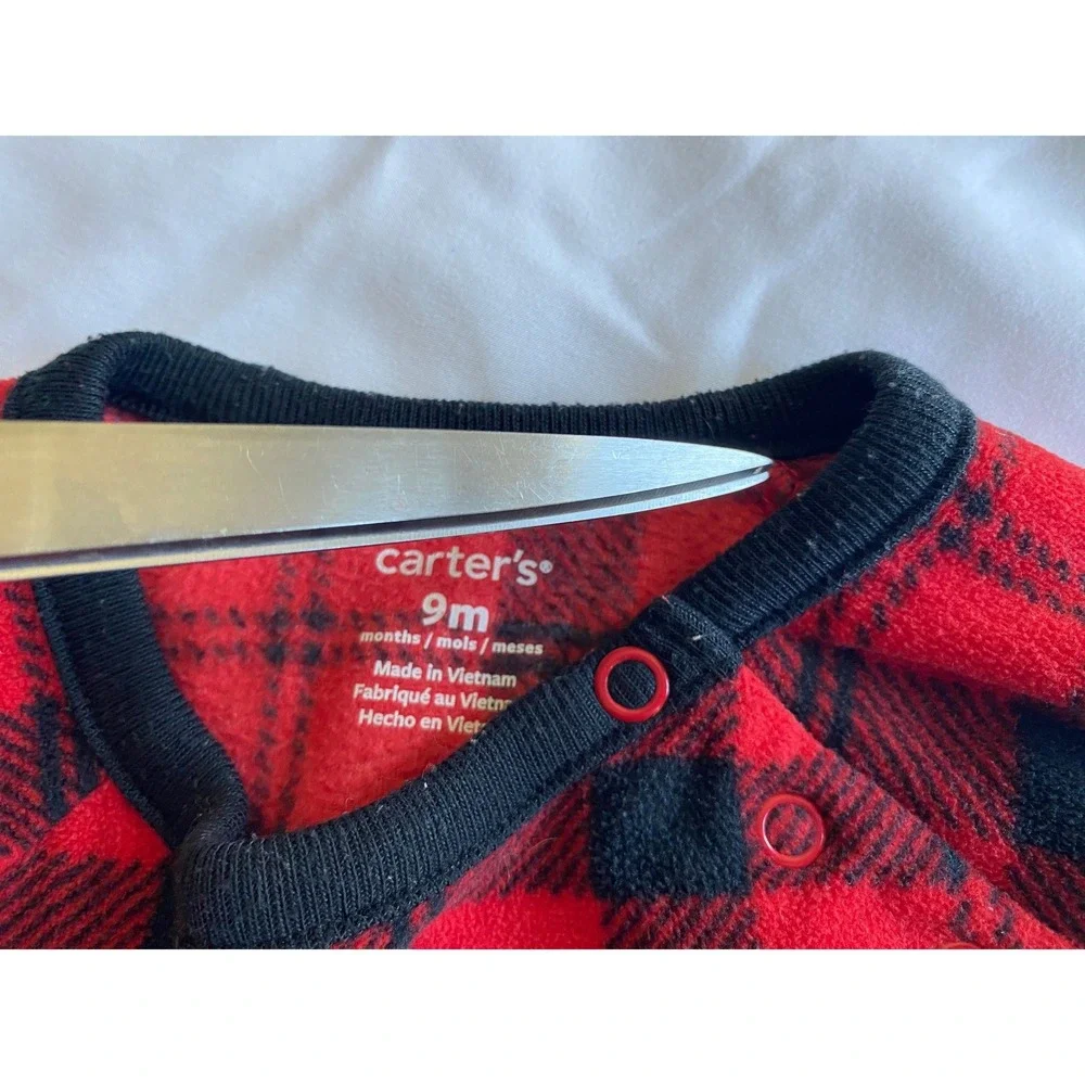 Carters Unisex Baby Buffalo Plaid Fleece Long Sleeve Top Size 9M Red Black